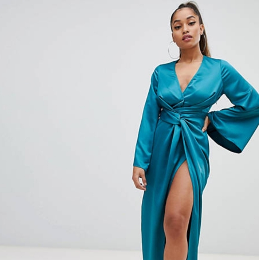 NWT! Missguided petite satin twist maxi dress in teal